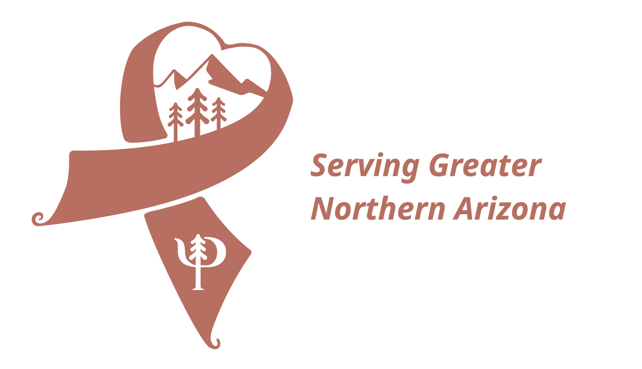 Northern Sky Psychology – Serving Northern Arizona Logo with brown ribbon, trees, mountains, and psychology symbol, representing care and service in Northern Arizona.